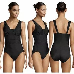 Lands End Slender Grecian Tummy Control One Piece Swimsuit Slate Gray Size 10D